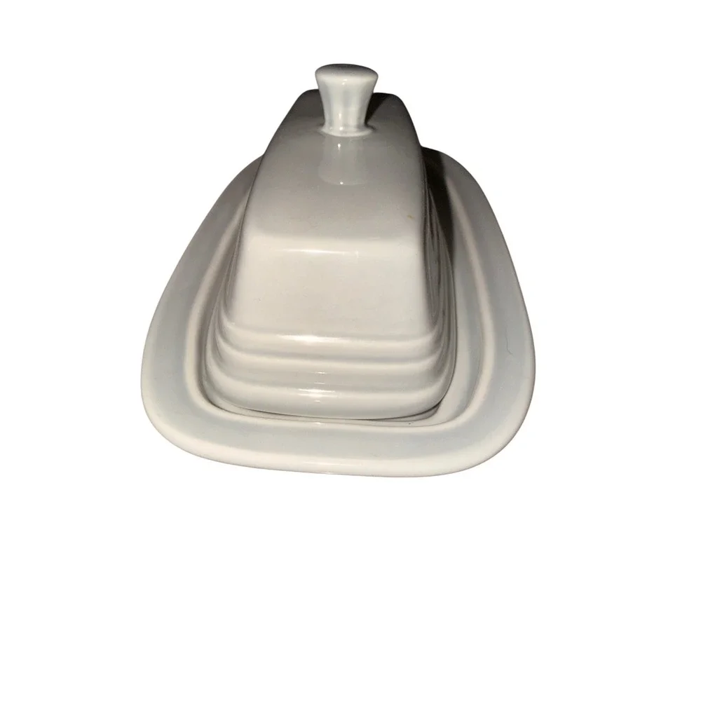 Fiesta Pearl Gray Extra Large Butter Dish with Lid Ceramic USA Art Deco‎ HLC